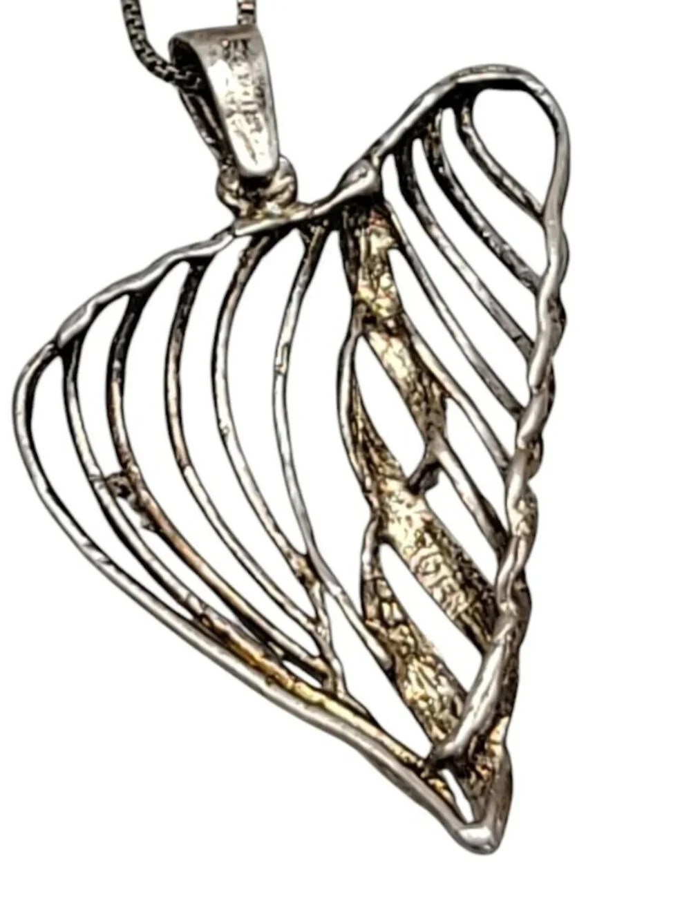ACO Sterling Silver Heart Pendant Necklace  Open Metal Work Italy 925 Chain 20